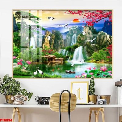 File tranh quảng cáo Tranh sơn thủy thác nước PT6894 (file gốc) chuyên nghiệp
