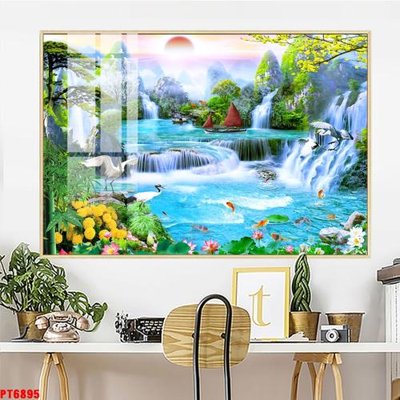 File in ấn Tranh sơn thủy thác nước PT6895 (bản gốc) chất lượng cao