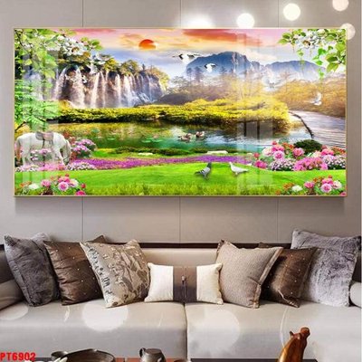 Tải file gốc Tranh sơn thủy thác nước PT6902 (in bạt) quảng cáo