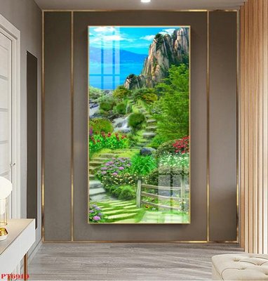 File gốc in ấn Tranh sơn thủy thác nước PT6910 chuẩn màu CMYK