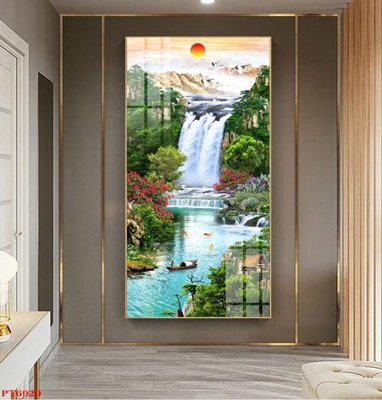 Hình ảnh file gốc in trần nhà Tranh sơn thủy thác nước PT6929