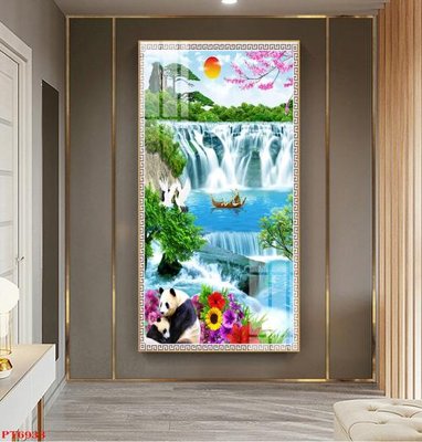 File tranh gốc PSD Tranh sơn thủy thác nước PT6933 còn nguyên layer