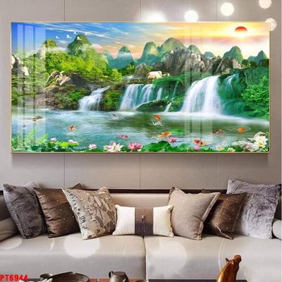 File gốc Tranh sơn thủy thác nước PT6944 (in mica) làm quà tặng
