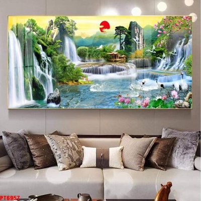 Tải file Tranh sơn thủy thác nước PT6957 (ảnh gốc) in gạch men