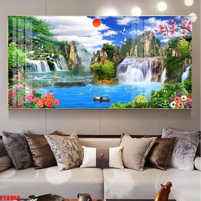File gốc Tranh sơn thủy thác nước PT6960 (in tráng gương) ốp tường