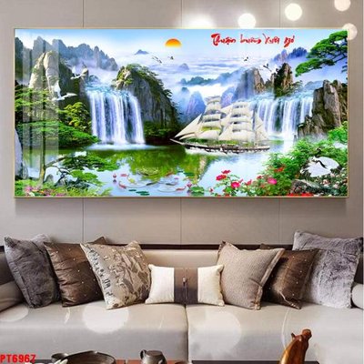 Tải file Tranh sơn thủy thác nước PT6967 (gốc) chủ đề tâm linh