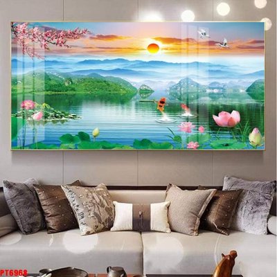 File tranh Tranh sơn thủy thác nước PT6968 (ảnh gốc) in trần 3D