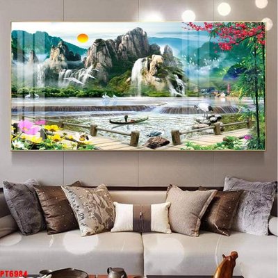 Tải file gốc Tranh sơn thủy thác nước PT6984 (in khổ lớn) không vỡ