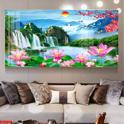 File gốc Tranh sơn thủy thác nước PT6988 (trang trí) phòng làm việc