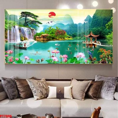 File tranh Tranh sơn thủy thác nước PT7005 (gốc) in backlit film