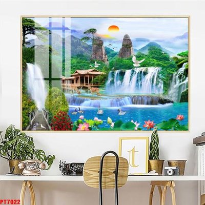 File gốc Tranh sơn thủy thác nước PT7022 (Filetranh.com) Tranh sơn thủy thác nước PT7022