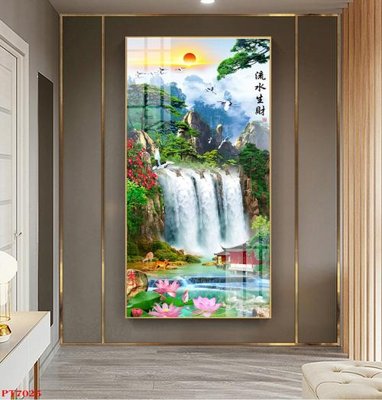 Download file Tranh sơn thủy thác nước PT7025 (gốc) in mica bàn thờ