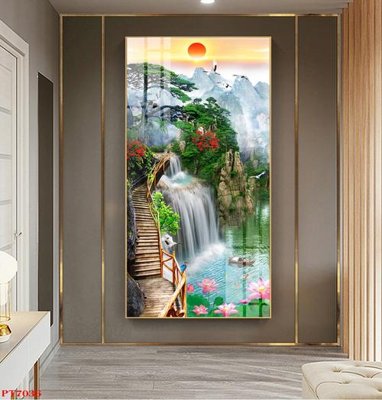 Download file gốc Tranh sơn thủy thác nước PT7036 (in mica) trang trí