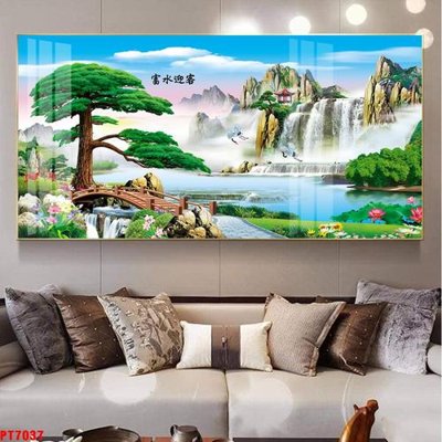 File in ấn Tranh sơn thủy thác nước PT7037 chuyên nghiệp