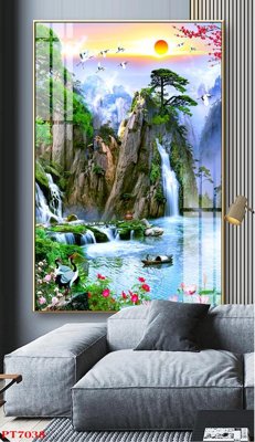File in lụa Tranh sơn thủy thác nước PT7038 (tân cổ điển) Tranh sơn thủy thác nước PT7038