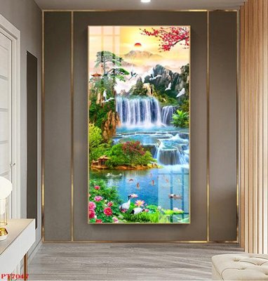 Tải file Tranh sơn thủy thác nước PT7047 (gốc) in tranh tráng gương