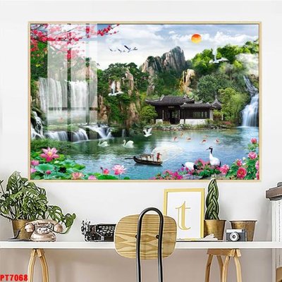 File gốc Tranh sơn thủy thác nước PT7068 (cho in 3D) độc đáo