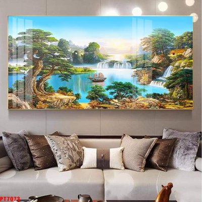 File tranh in trần 3D Tranh sơn thủy thác nước PT7073 (ảnh gốc)