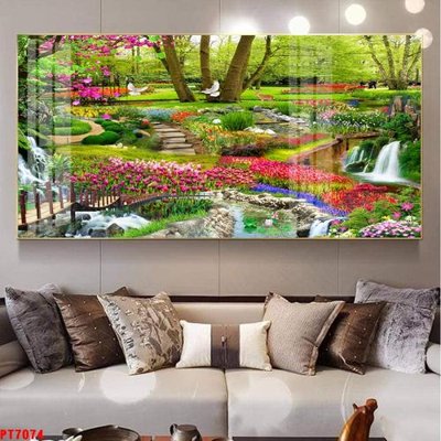File ảnh Tranh sơn thủy thác nước PT7074 (gốc) in quảng cáo ngoài trời