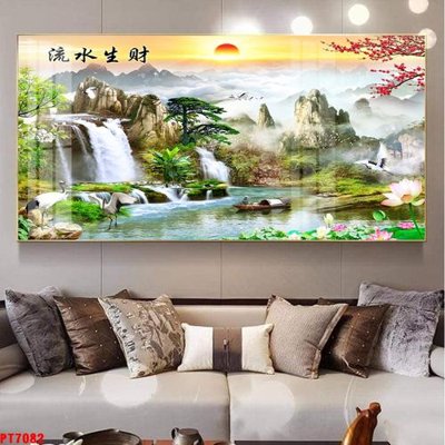 File PSD in ấn Tranh sơn thủy thác nước PT7082 (chất lượng cao)