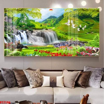 Ảnh gốc Tranh sơn thủy thác nước PT7104 (siêu chi tiết) để in ấn