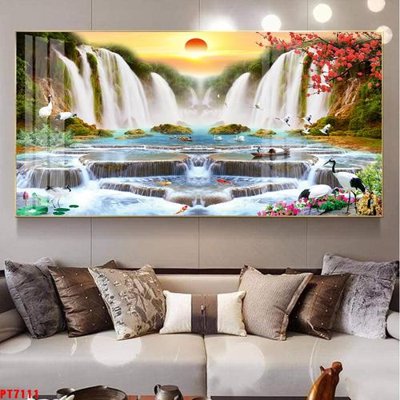 File ảnh Tranh sơn thủy thác nước PT7111 (gốc) in PP, decal