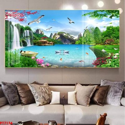 File ảnh Tranh sơn thủy thác nước PT7134 (gốc) in quảng cáo ngoài trời