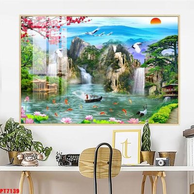 Download file Tranh sơn thủy thác nước PT7139 (gốc) in mica bàn thờ