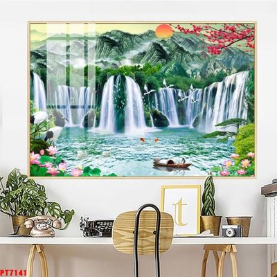 File gốc Tranh sơn thủy thác nước PT7141 (phong cách) châu Âu