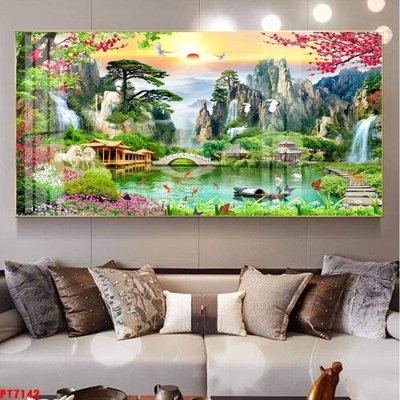 File gốc Tranh sơn thủy thác nước PT7142 (in tráng gương) ốp tường