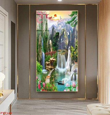 File gốc Tranh sơn thủy thác nước PT7143 (PNG) trong suốt (transparent)