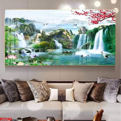 File gốc in ấn Tranh sơn thủy thác nước PT7162 chuẩn màu CMYK