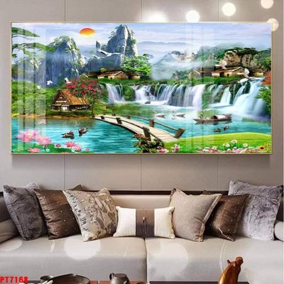 File gốc Tranh sơn thủy thác nước PT7168 (in mica) cắt laser