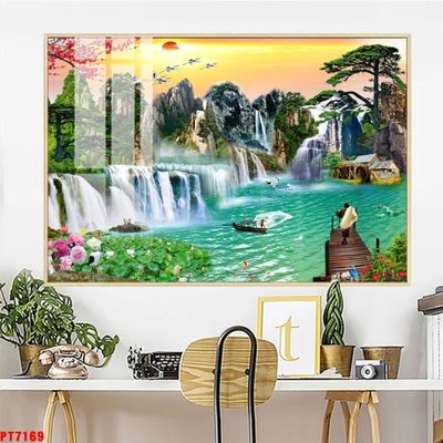 Tải về file tranh gốc Tranh sơn thủy thác nước PT7169 (để in quảng cáo)