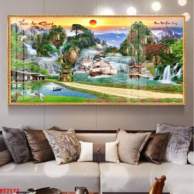 File in trần Tranh sơn thủy thác nước PT7177 (bản gốc) hoa văn