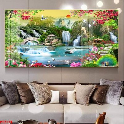 File ảnh Tranh sơn thủy thác nước PT7178 (gốc) in biển hiệu