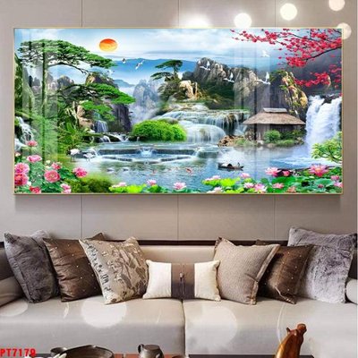 File ảnh Tranh sơn thủy thác nước PT7179 (gốc) in poster