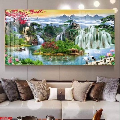 File gốc Tranh sơn thủy thác nước PT7182 (thiết kế) cho in ấn