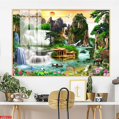 Tải file Tranh sơn thủy thác nước PT7203 (gốc) để in ấn ngay