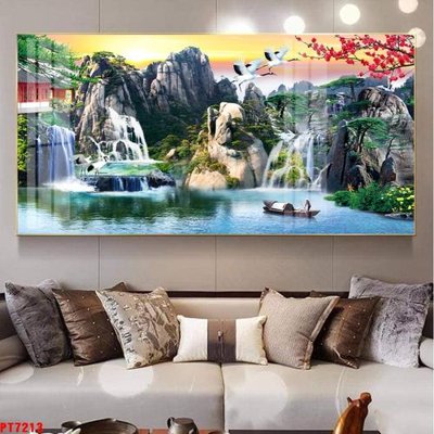 Download file gốc Tranh sơn thủy thác nước PT7213 (in mica) trong suốt