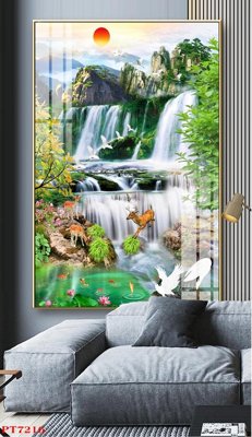 File tranh Tranh sơn thủy thác nước PT7216 (bản gốc) trang trí văn phòng