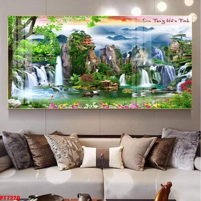 File tranh quảng cáo Tranh sơn thủy thác nước PT7220 (file gốc) chuyên nghiệp