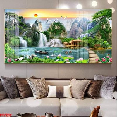 File ảnh Tranh sơn thủy thác nước PT7232 (gốc) in backdrop sự kiện