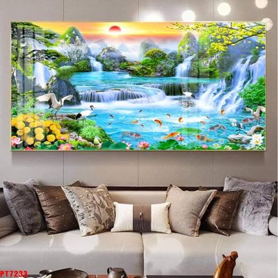 File in ấn Tranh sơn thủy thác nước PT7233 (bản gốc) cao cấp