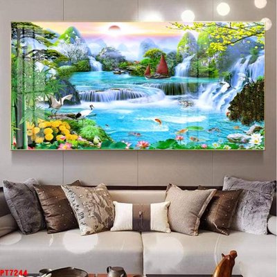 File tranh in tráng gương Tranh sơn thủy thác nước PT7244 (siêu nét)