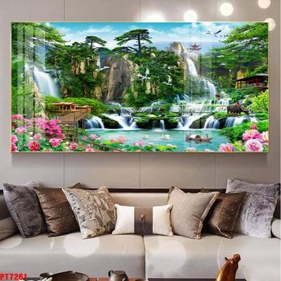 Ảnh gốc Tranh sơn thủy thác nước PT7261 (độ nét cao) in tráng gương