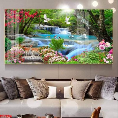 Tải file Tranh sơn thủy thác nước PT7264 (gốc) chủ đề hoa sen