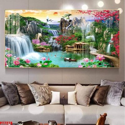File tranh Tranh sơn thủy thác nước PT7278 (gốc) chủ đề thiên nhiên