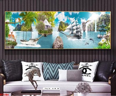 File tranh trang trí Tranh sơn thủy thác nước PT7284 (tải file gốc)