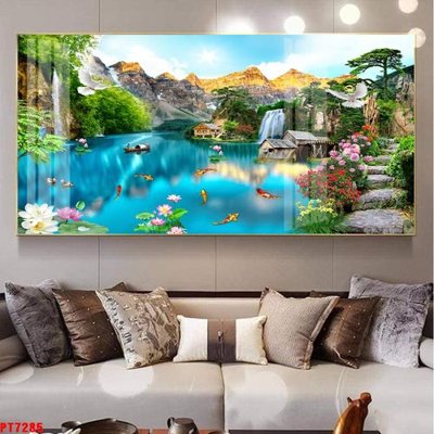 File in ấn chuyên nghiệp Tranh sơn thủy thác nước PT7285 (file gốc)